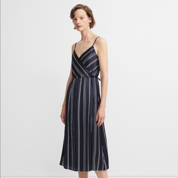 Theory Dresses & Skirts - $395 Theory 100% Silk Stripe Spaghetti Wrap Dress